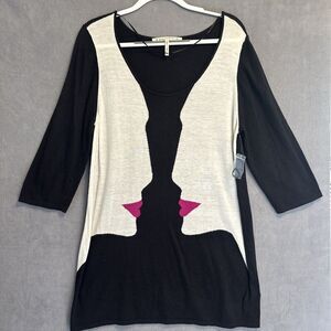NWOT Rebecca Moses Sweater Top Female Face Womens Size XL Wool Cashmere Blend